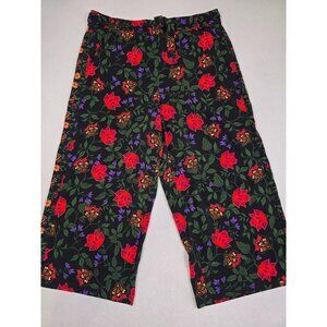 Joie Womens XL Floral Print Wide Leg Belted Pants Black/Red